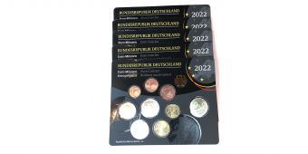 Официальный годовой набор Евро монет Германии 2022 года - все монетные дворы ADFGJ