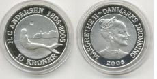 Дания 10 крон 2005 Андерсен Русалочка Пруф