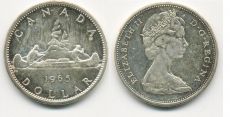 Доллар Канада 1965 год Каноэ серебро (2)  