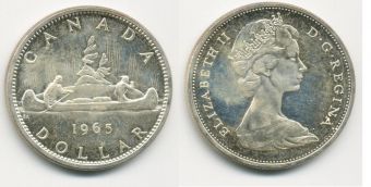 Доллар Канада 1965 год, Каноэ, Серебро 