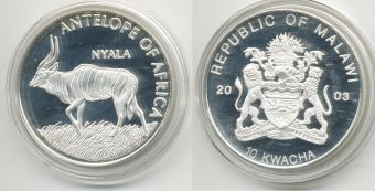 Малави, 10 Квача, 2003 год, Антилопа, Пруф