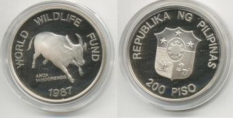 Филипины, 200 Песо, 1987 год, Бык, Серебро Пруф