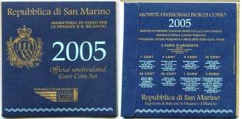 Сан-Марино 2005 Официальный годовой набор Евро монет + 5 Евро 