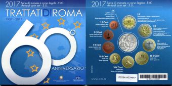 Италия 2017 Официальный Годовой набор + 5 Евро Римский Договор (10 монет) 