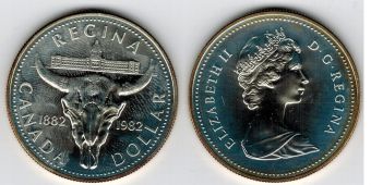 Доллар Канада 1982 год, Регина, Череп Бизона, серебро,  