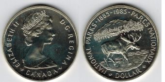 Доллар Канада 1985 год, Национальные парки, лось, серебро, пруф 