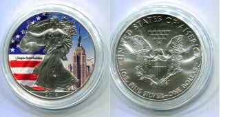 США Доллар 2014 год Либерти Серебро унция цветная