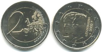 2 Евро Люксембург 2009 90 лет вступления на престол Герцогини Шарлотты