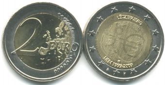 2 Евро Люксембург 2009 10 лет Евро