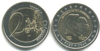 2 Евро Люксембург 2005  5 лет правления Анри, 100 лет смерти Адольфа  