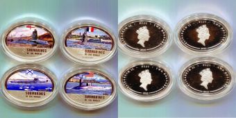 2 Доллара х 4 штуки Фиджи 2010 Атомные Подводные Лодки Англия СССР США Франция