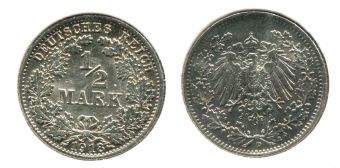 1/2 Марки Германия 1918 год, Серебро