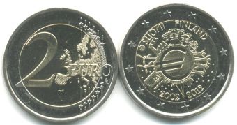 2 Евро Финляндия 2012 10 лет наличному Евро