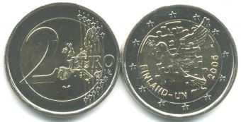 2 Евро Финляндия 2005 50-летие членства Финляндии в ООН 