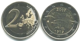 2 Евро Финляндия 2007 90-летие независимости Фиеляндии
