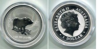 Австралия Доллар 2007 Год Свиньи Серебро Пруф