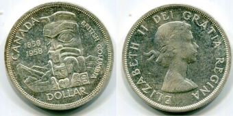Доллар Канада 1958 год, Британская Колумбия, Серебро 