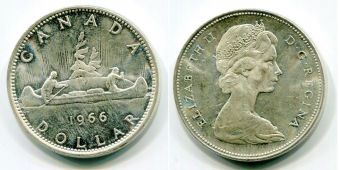 Доллар Канада 1966 год, Каноэ, Серебро 
