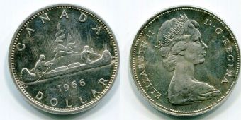 Доллар Канада 1966 год, Каноэ, Серебро 