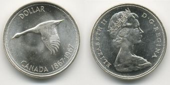 Доллар Канада 1967 год, летящий гусь, Серебро 