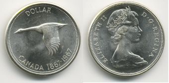 Доллар Канада 1967 год, летящий гусь, Серебро 