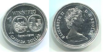 Доллар Канада 1974 год, Виннипег, серебро,  