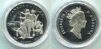 Доллар Канада 1990 год, Келси, серебро, пруф  