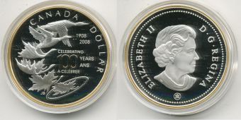 Канада 1 доллар 2008 год, 100 лет Канаскому Доллару.