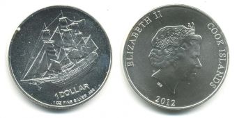 Доллар Острова Кука 2012 год, Парусник, Серебро