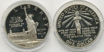 США Доллар 1984 год, Остров Эллис, Статуя Свободы, Серебро, Пруф