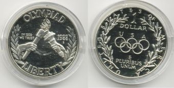США Доллар 1988 год, Олимпиада, Факелы, Серебро, Пруф