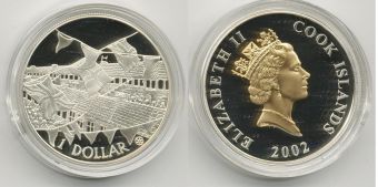 Доллар Острова Кука 2002 год, Золотой Юбилей Елизаветы, пруф.