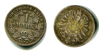 1 Марка Германия 1875 F год, Серебро