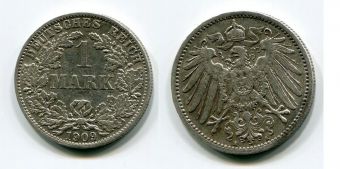 1 Марка Германия 1909 год, Серебро