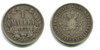 1 Марка Русская Финляндия 1872 год, серебро