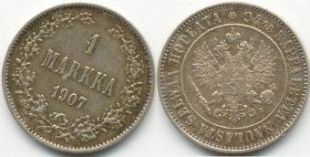 1 Марка Русская Финляндия 1907 год, серебро