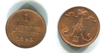 1 Пенни Русская Финляндия 1893 год 