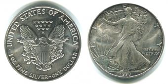 США Доллар 1990 год, Либерти, Серебро унция