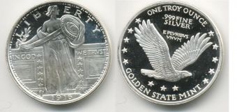 1 Тройская Унция Серебра США, Либерти, Орёл.