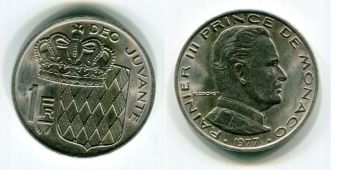 Монако 1 Франк 1977 год 
