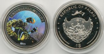 Доллар Палау 2011 морской мир цветная эмаль 