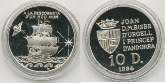 Андорра 10 Динер 1994 Парусник Серебро