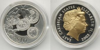 Восточно-Карибские Штаты 10 Долларов 2003 Золотой Юбилей Пруф 