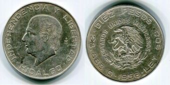 Мексика 10 Песо 1956 год Идальго