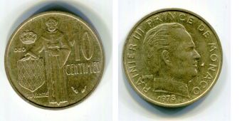 Монако 10 Сантимов 1978 год 