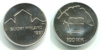 100 Марок Финляндия 1991 Чемпионат мира по хоккею