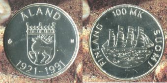 100 Марок Финляндия 1991 Аландские острова