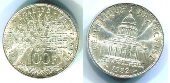 Франция 100 Франков 1982 Пантеон Серебро
