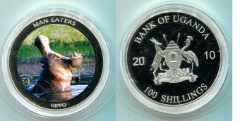 Уганда 100 Шиллингов 2010 Хищники Гиппопотам