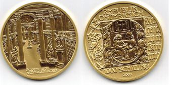 Австрия 1000 Шиллингов 2001 Национальная Библиотека